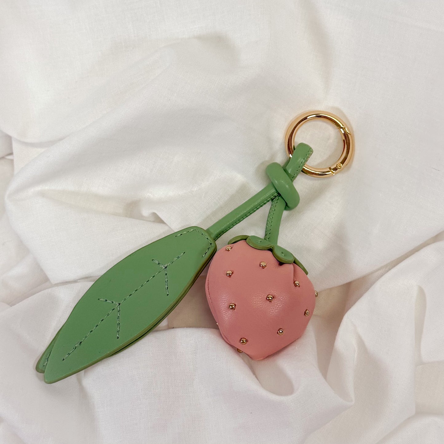 Leather Strawberry Bag Charm Keychain