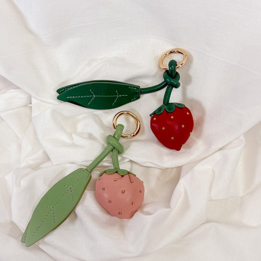 Leather Strawberry Bag Charm Keychain