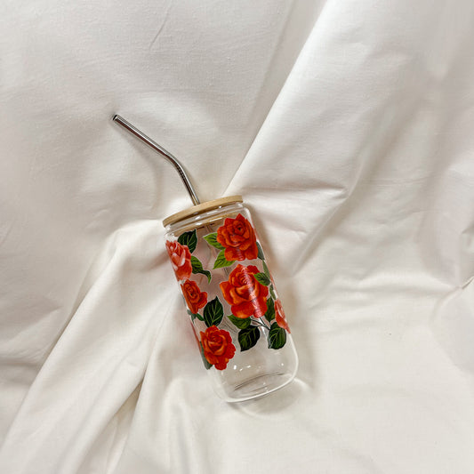 Red Roses Glass Cup