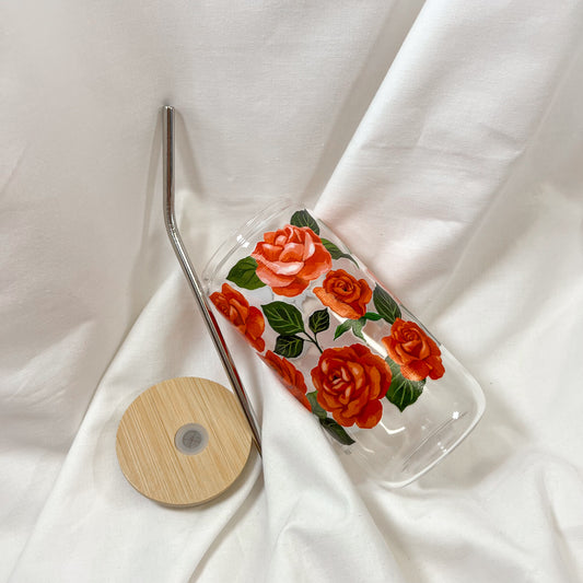 Red Roses Glass Cup