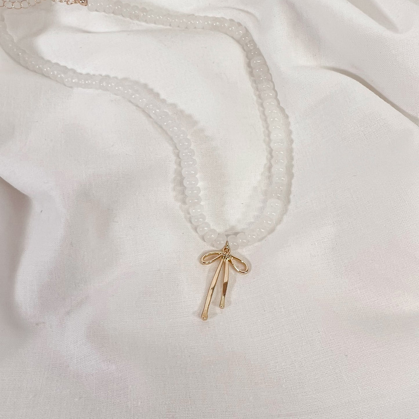 Beaded Stone Bow Necklace