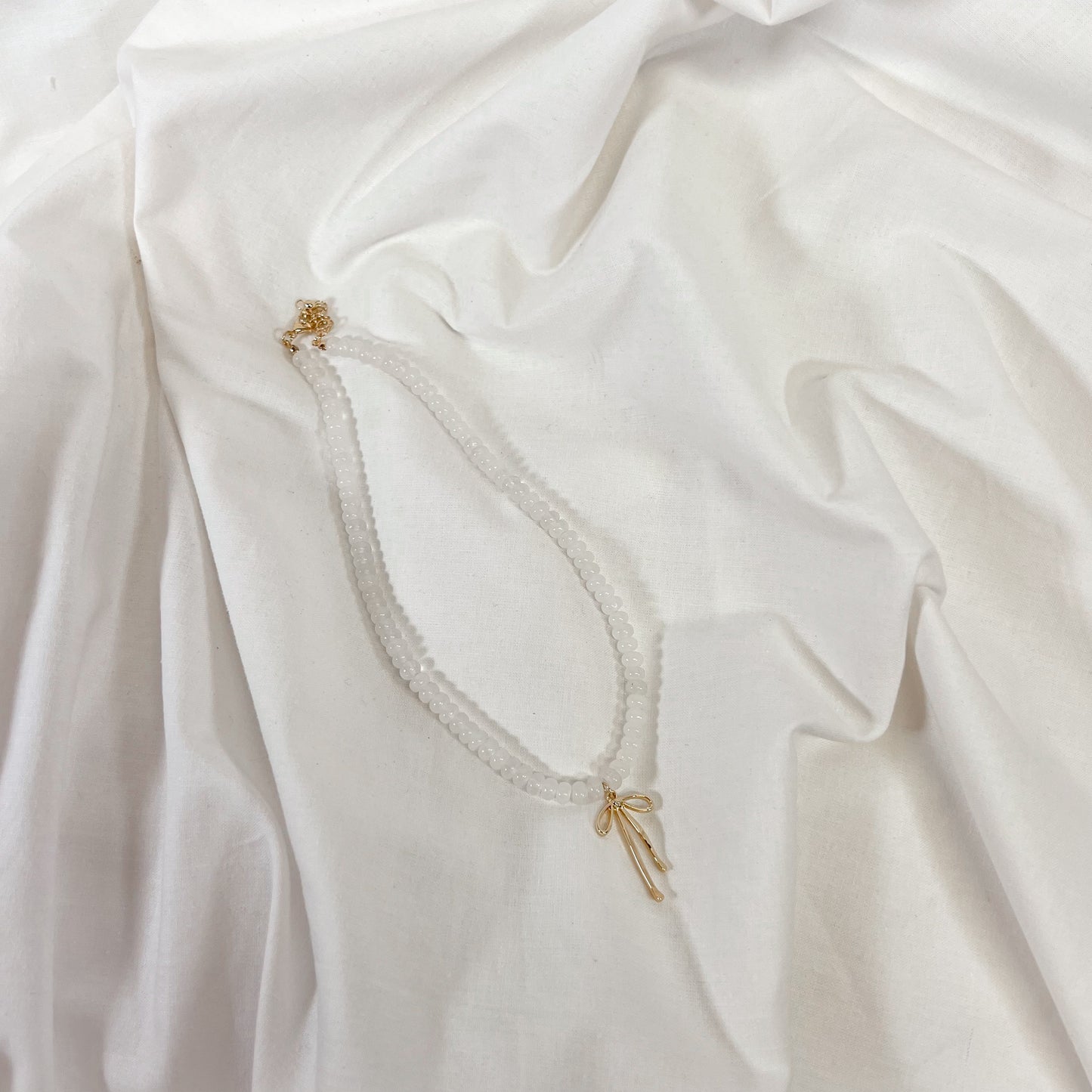 Beaded Stone Bow Necklace