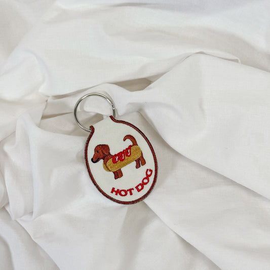 Hot Dog Dachshund Embroidered Keychain