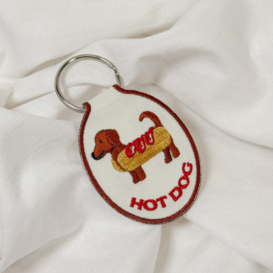 Hot Dog Dachshund Embroidered Keychain