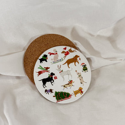 Christmas Dogs Cork Coaster