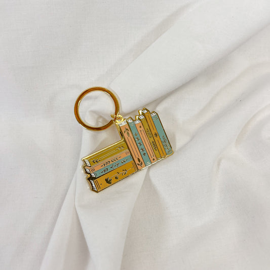 Floral Book Stack Keychain