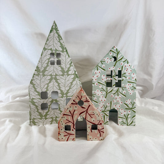 Winter Floral Paper Mache House