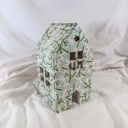 Winter Floral Paper Mache House