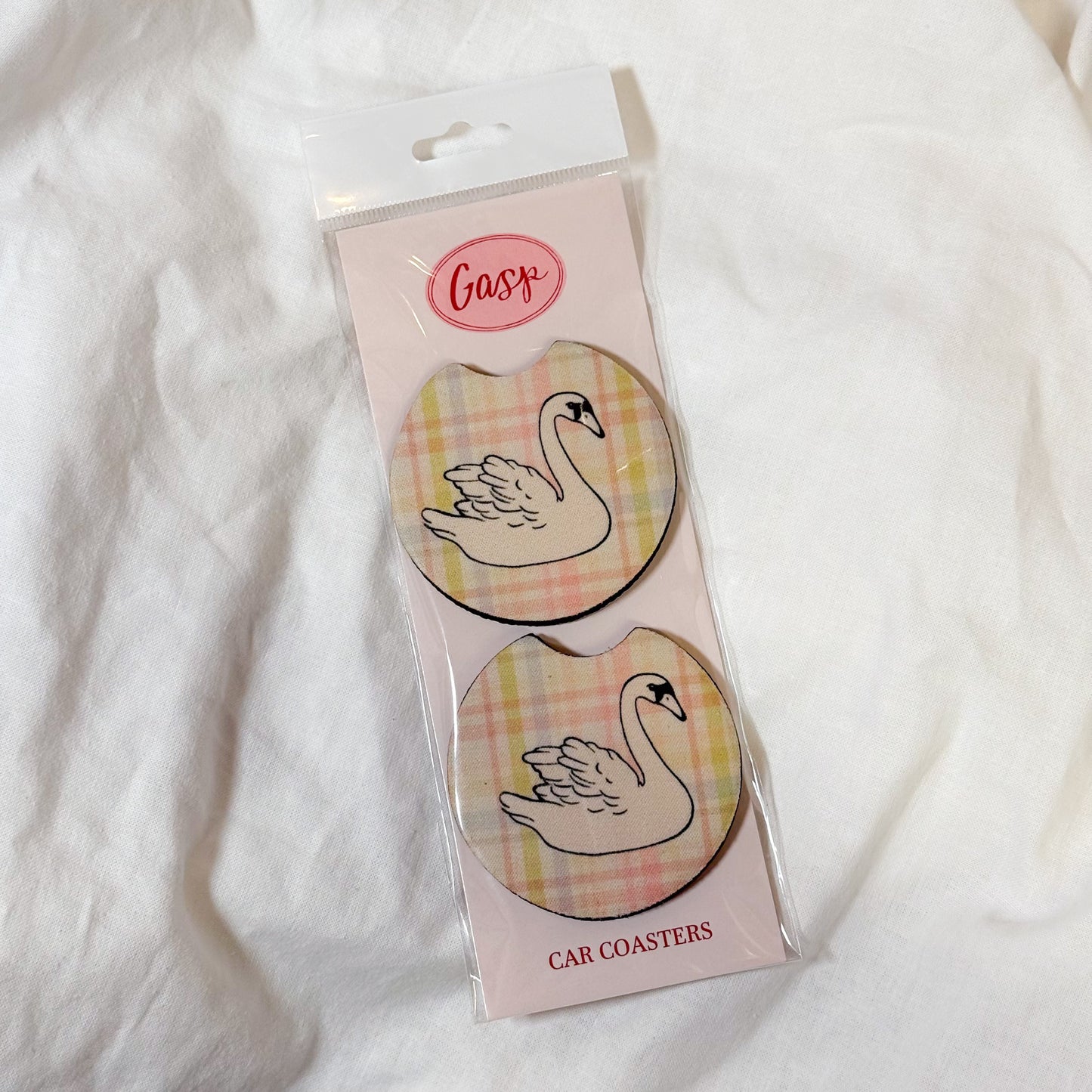 Spring Plaid Swan Car Coaster Set