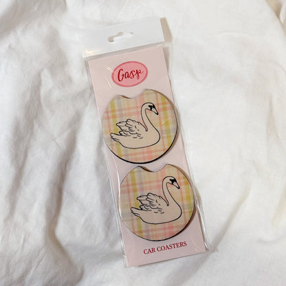 Spring Plaid Swan Car Coaster Set