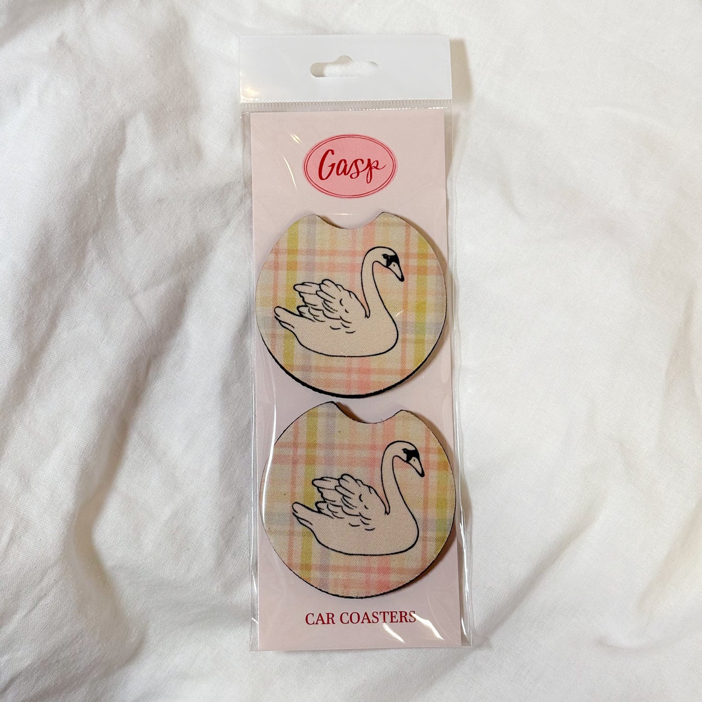 Spring Plaid Swan Car Coaster Set