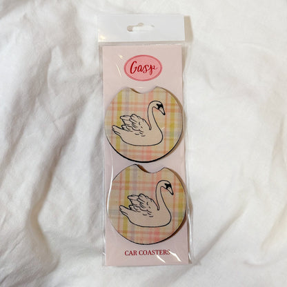 Spring Plaid Swan Car Coaster Set