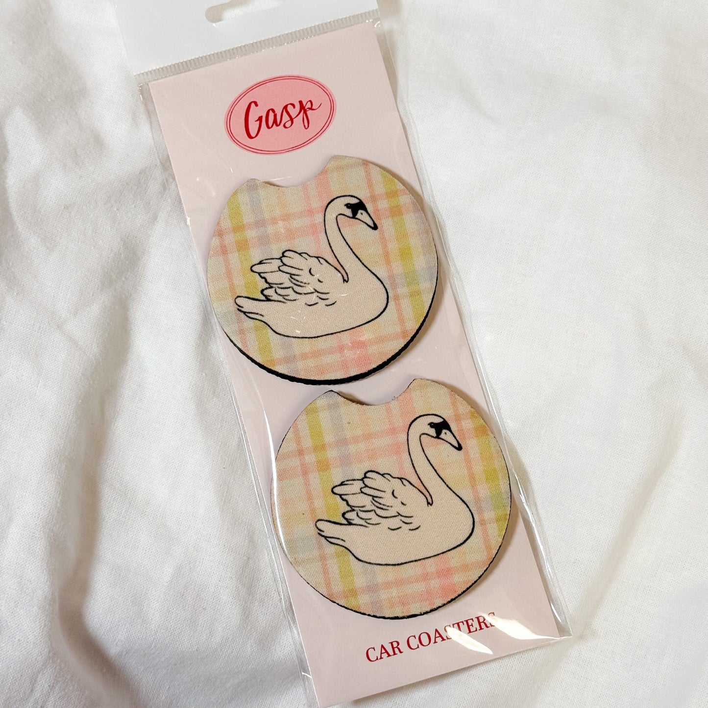 Spring Plaid Swan Car Coaster Set