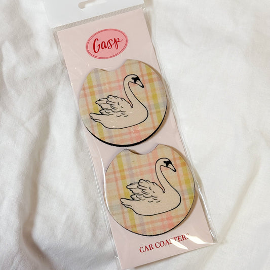Spring Plaid Swan Car Coaster Set