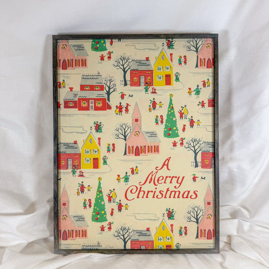 Christmas Village Wood Framed Holiday Art