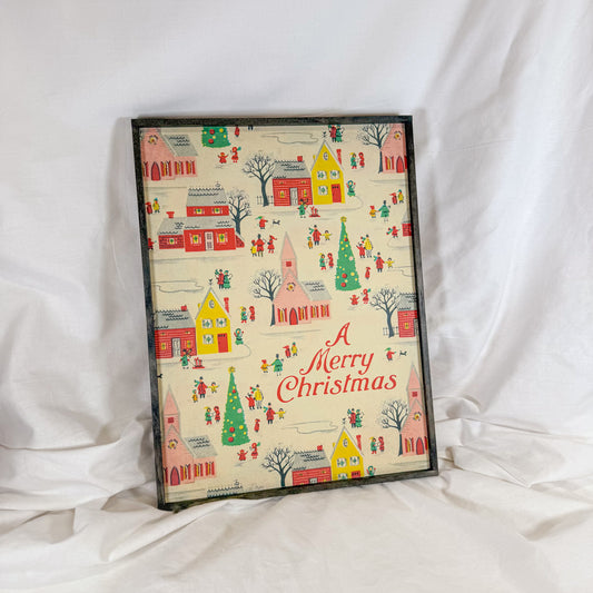 Christmas Village Wood Framed Holiday Art