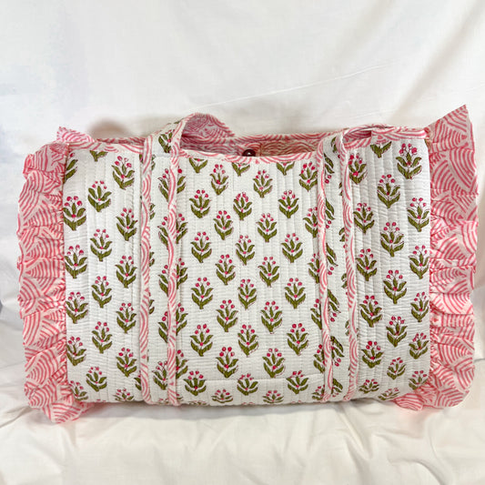 Ruffle Block Print Tote Bag