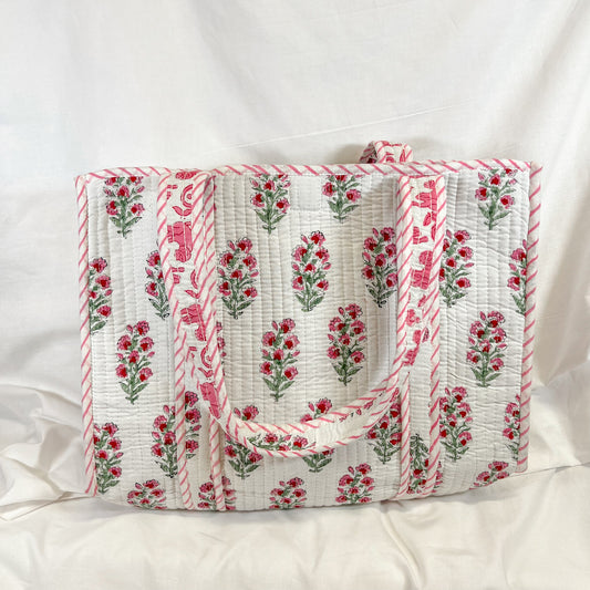 Floral Block Print Tote Bag