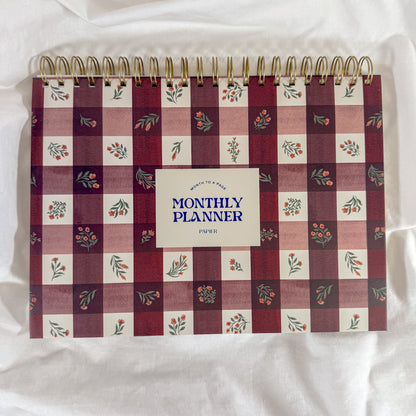 Floral Gingham Monthly Planner Desk Pad