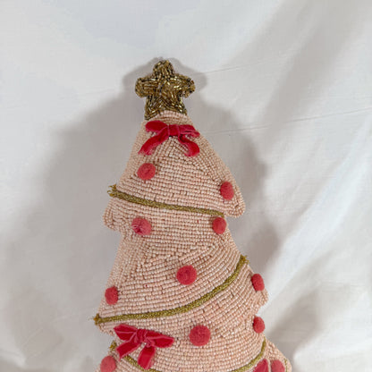 Beaded Pink Christmas Tree Pillow