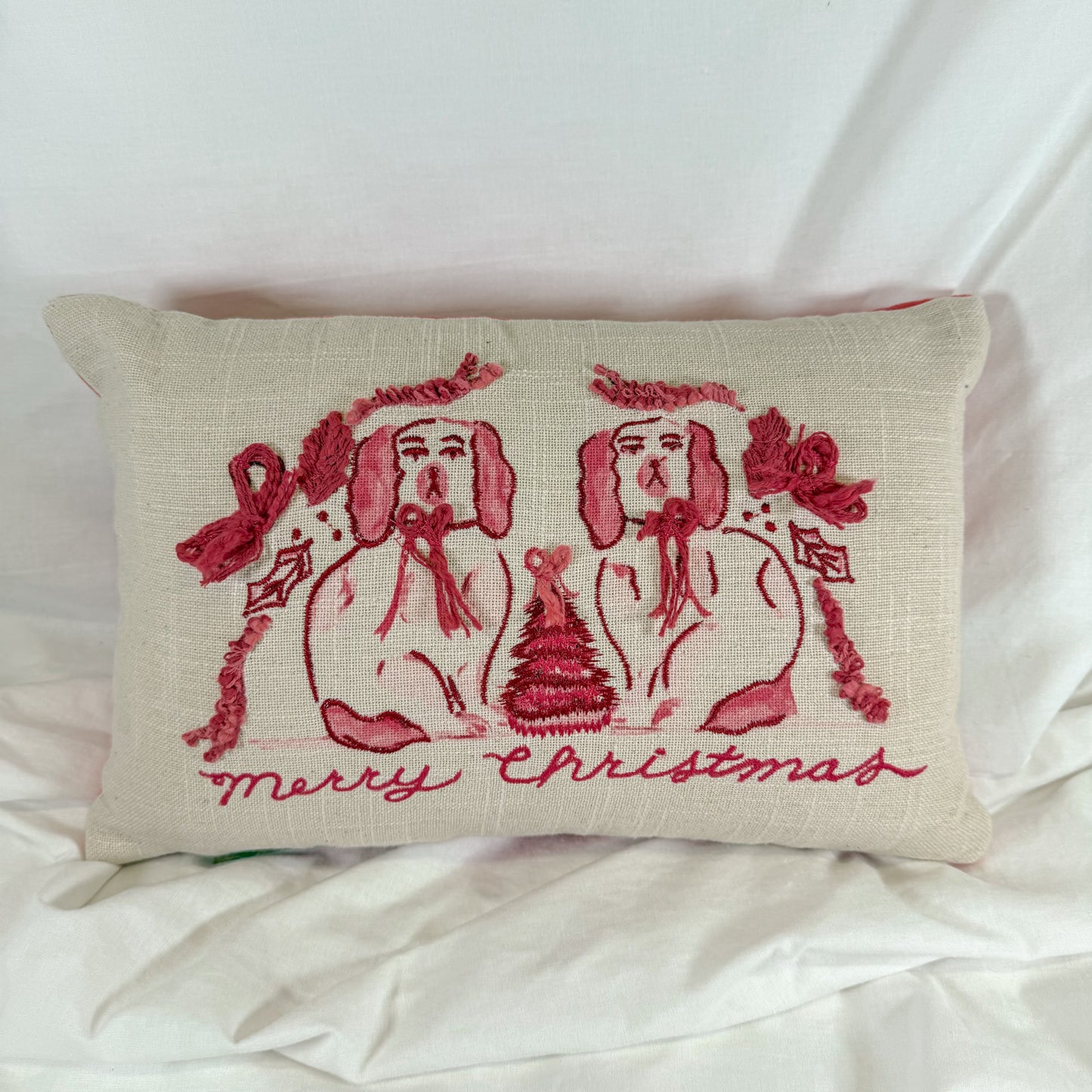 Pink Christmas Dogs Pillow