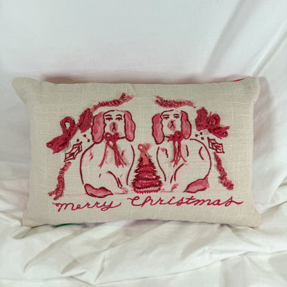 Pink Christmas Dogs Pillow