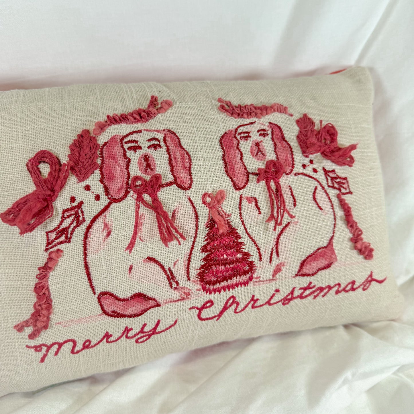 Pink Christmas Dogs Pillow
