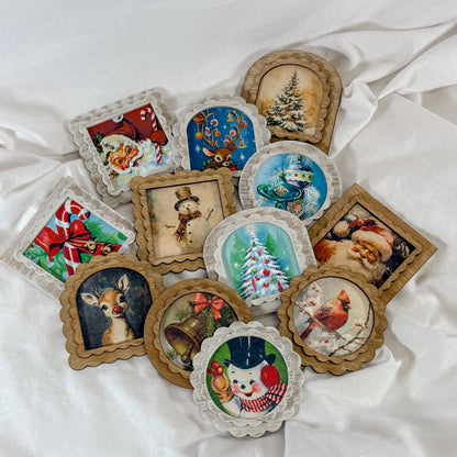 Vintage Holiday Wooden Magnet