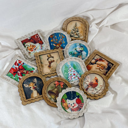 Vintage Holiday Wooden Magnet