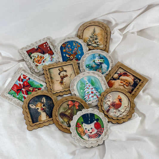 Vintage Holiday Wooden Magnet