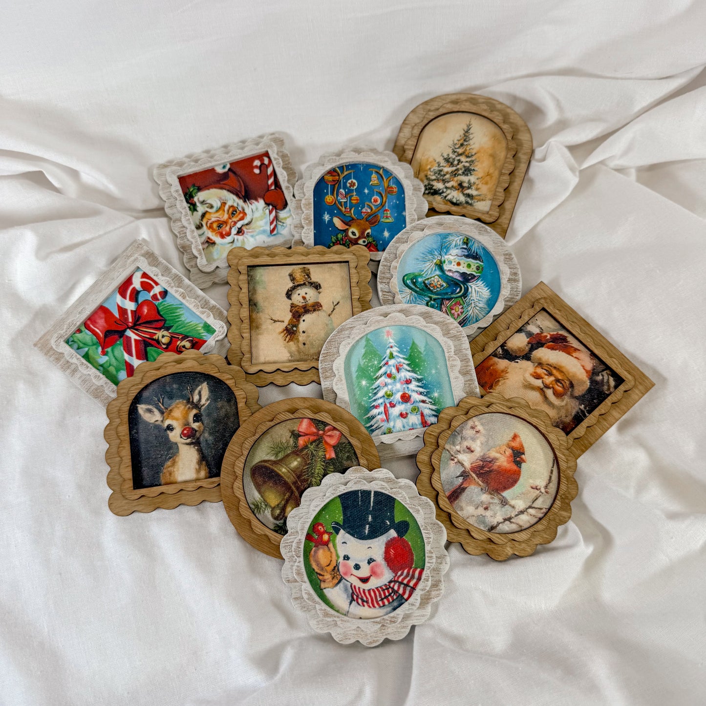 Vintage Holiday Wooden Magnet