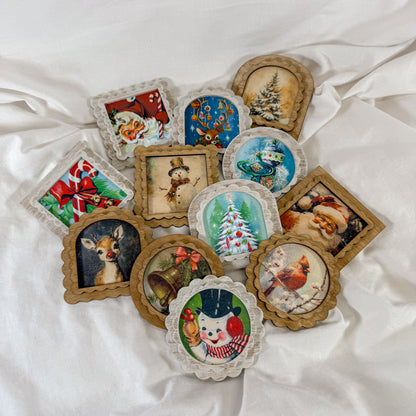 Vintage Holiday Wooden Magnet