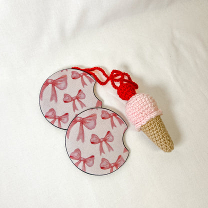 Pink Bows Car Coaster Set