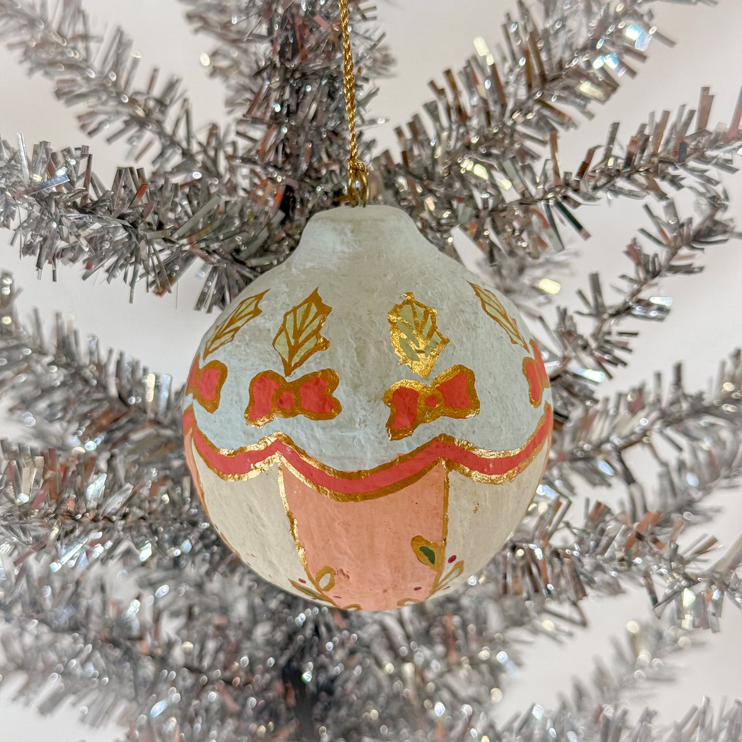 Girly Paper Mache Christmas Ornament
