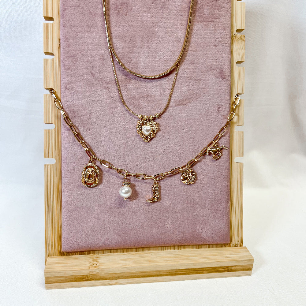 Pearl Heart Double Chain Necklace