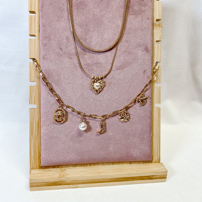 Pearl Heart Double Chain Necklace