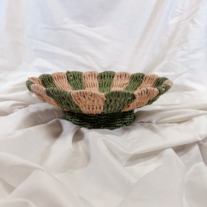Woven Green Stripe Footed Bowl