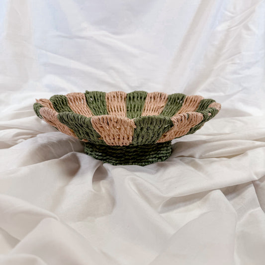 Woven Green Stripe Footed Bowl