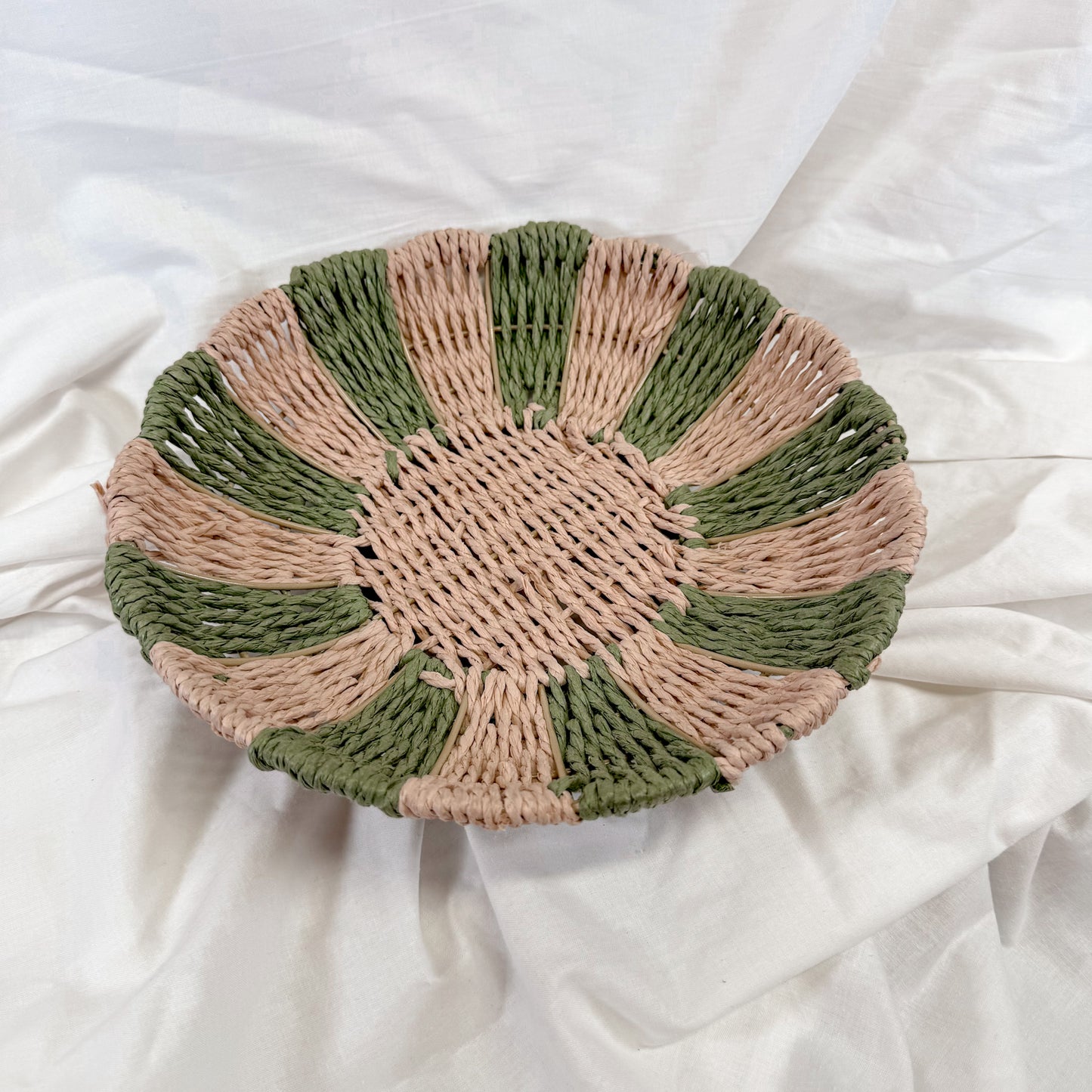 Woven Green Stripe Footed Bowl