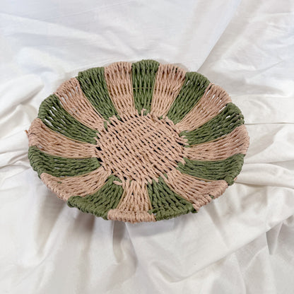 Woven Green Stripe Footed Bowl