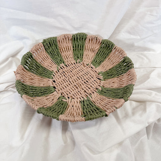 Woven Green Stripe Footed Bowl