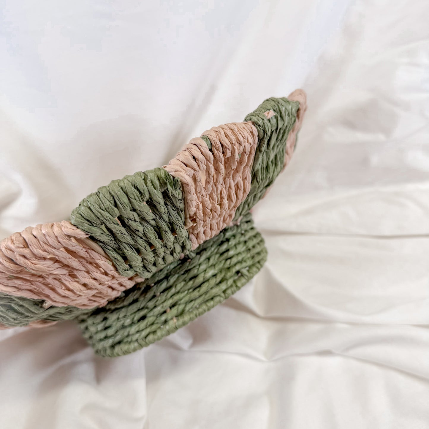 Woven Green Stripe Footed Bowl