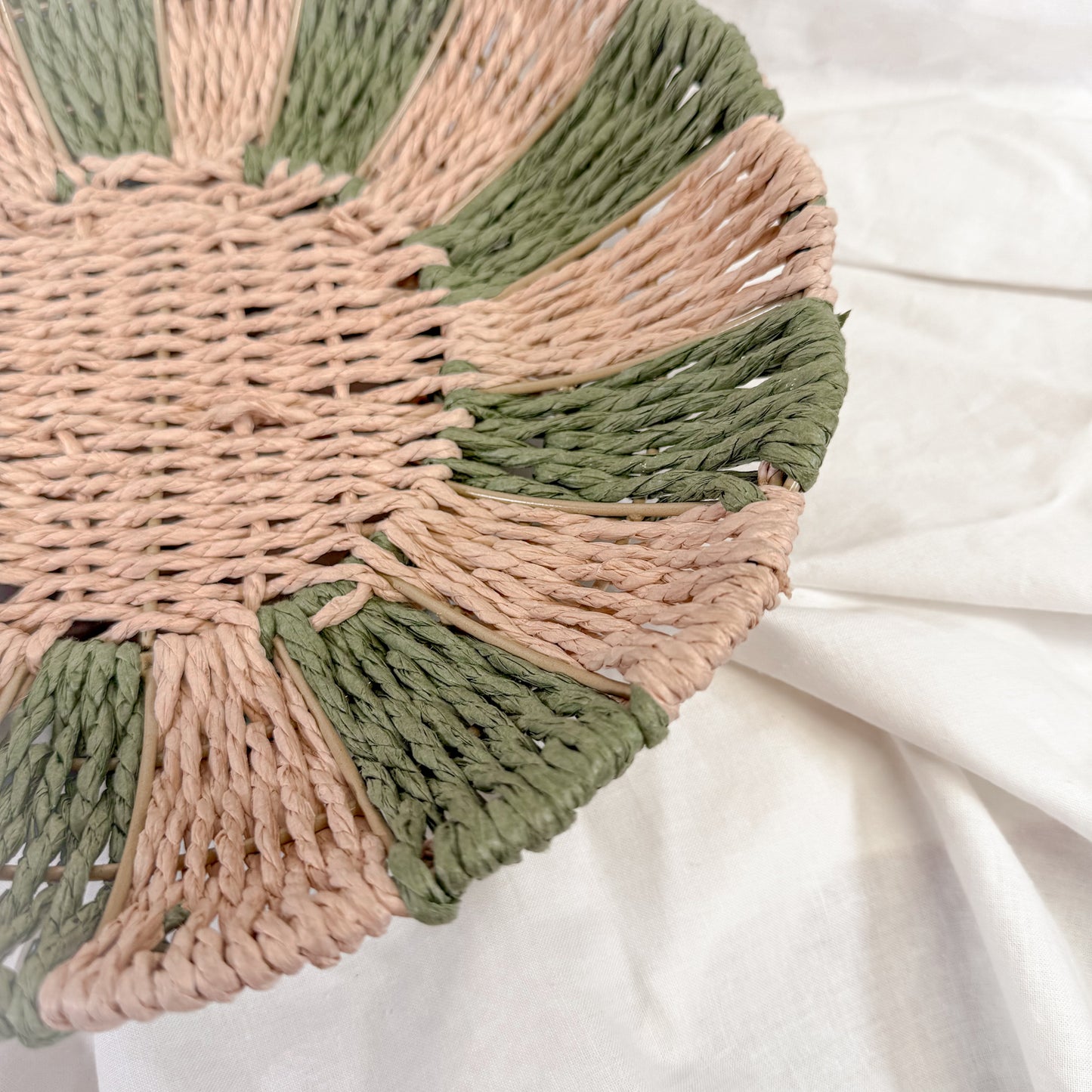 Woven Green Stripe Footed Bowl