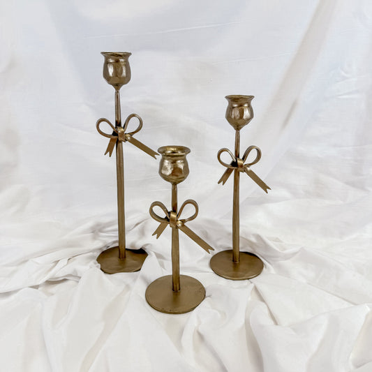 Gold Bow Candle Holder