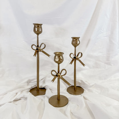 Gold Bow Candle Holder