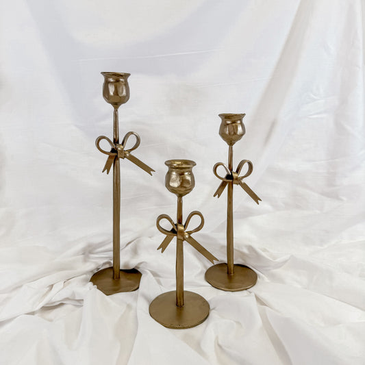Gold Bow Candle Holder