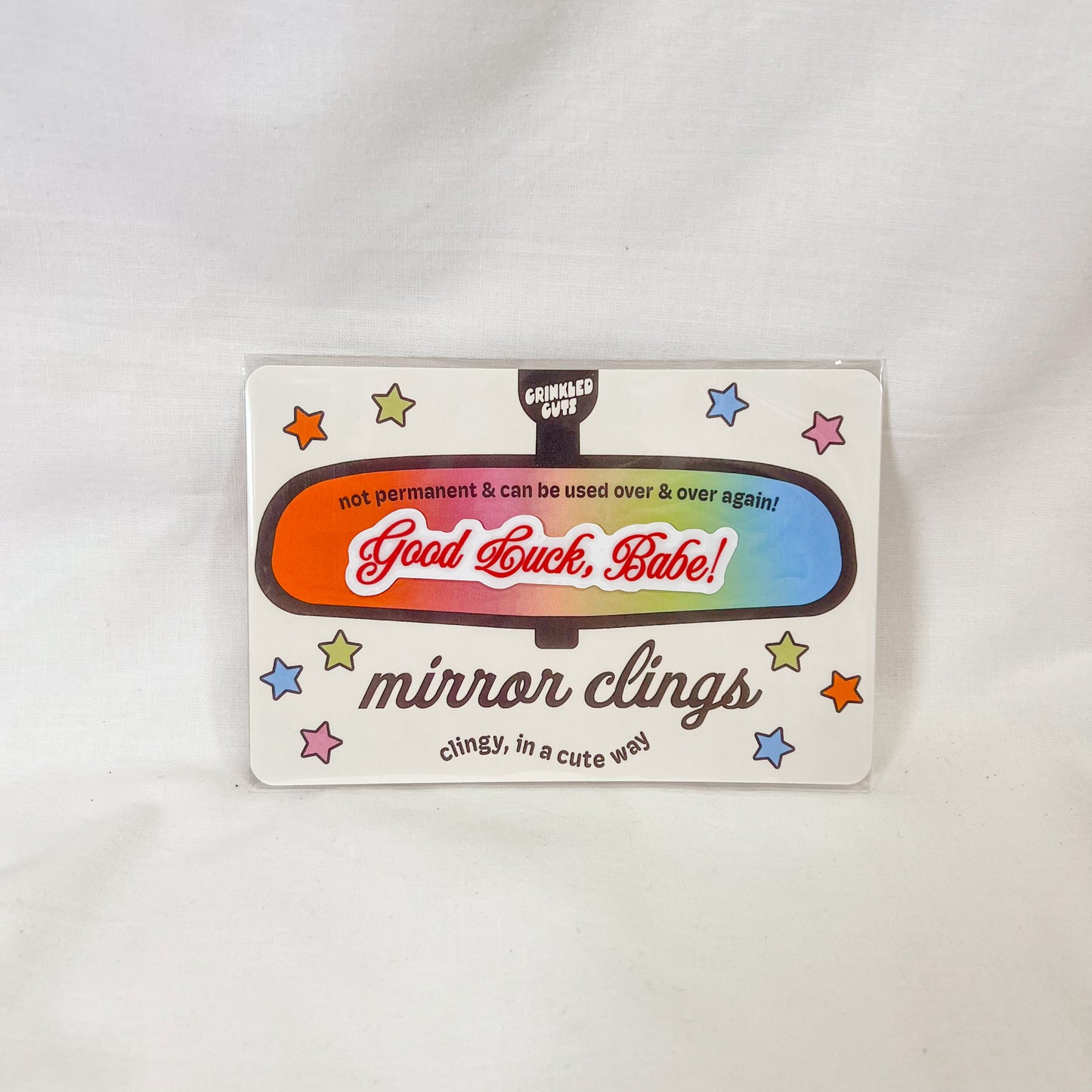 Good Luck Babe Script Car Mirror Cling