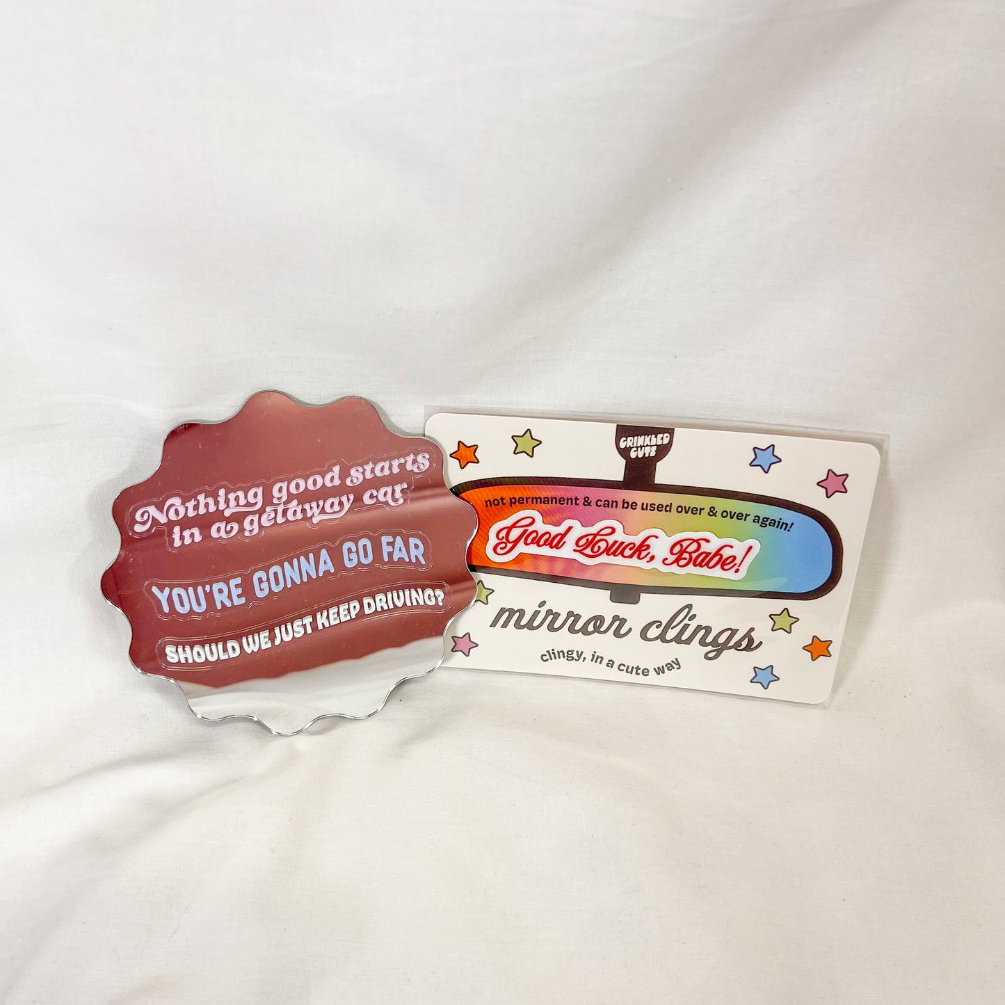 Good Luck Babe Script Car Mirror Cling