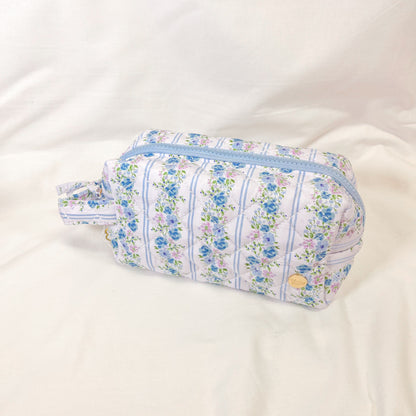 Blue Floral Quilted Makeup Bag