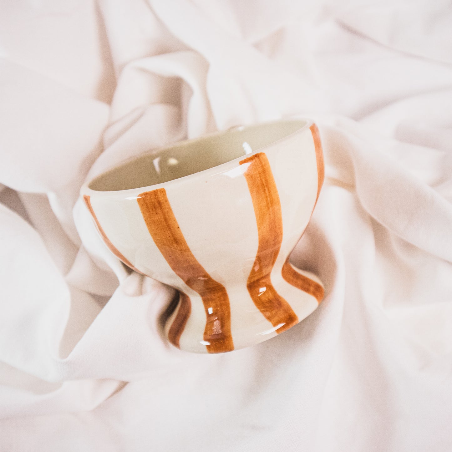 Hand-Painted Stoneware Striped Footed Bowl